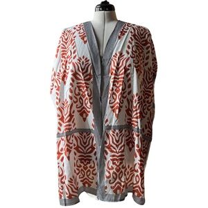 DAMAGED Meet Curve Orange Print Kimono Cover Up Batwing Sleeve Plus One Size